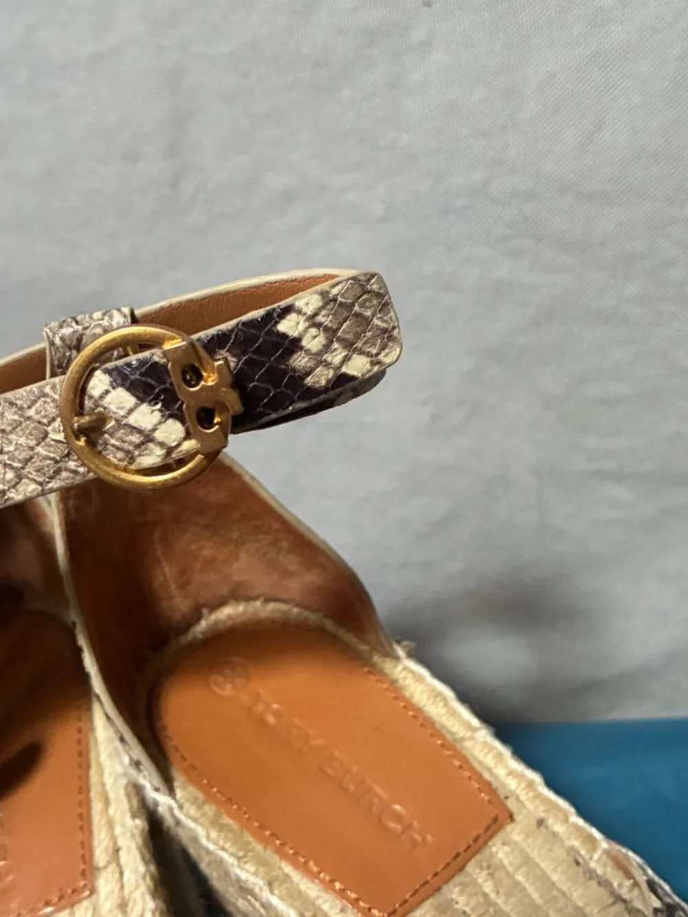 Tory Burch Women's Snakeskin Espadrille Wedge Sandals Size 7 Resort Boho Glam
